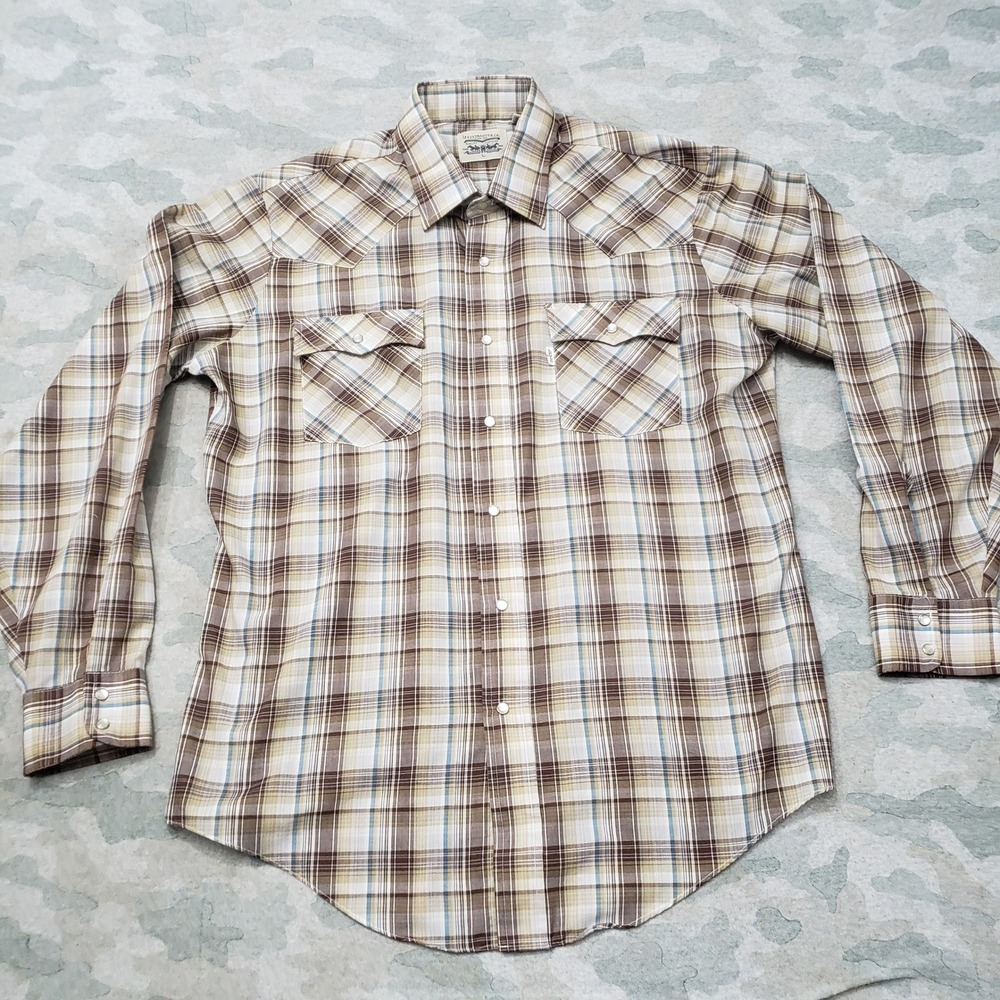 VTG Levi's Strauss Western Shirt Mens Large Brown Plaid Snap Long Sleeve